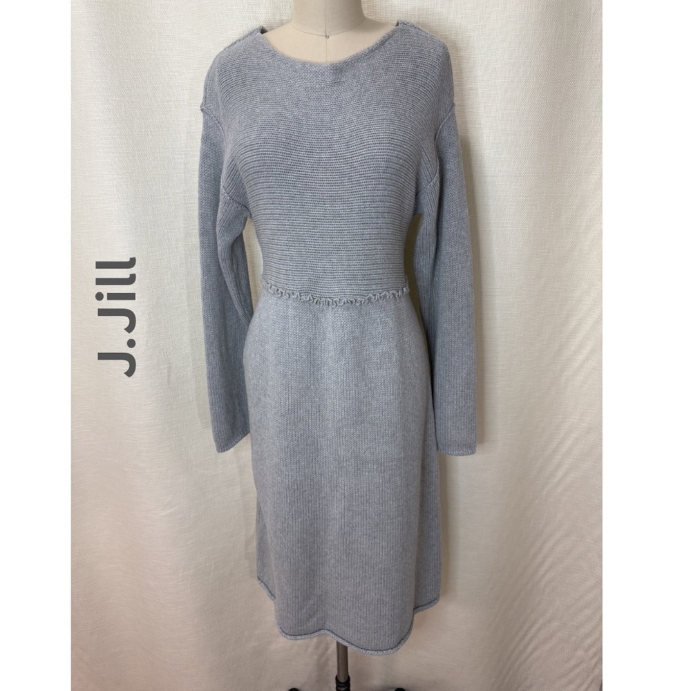 J Jill Gray Sweater Dress Knit Minimalist Long Sleeve Cozy Chic Size M